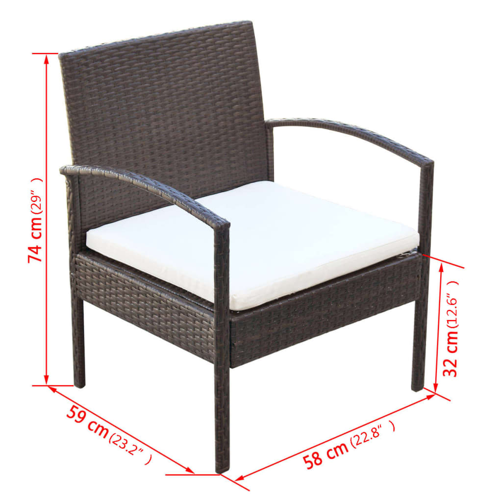 vidaXL 4-tlg. Garten-Lounge-Set mit Auflagen Poly Rattan Braun