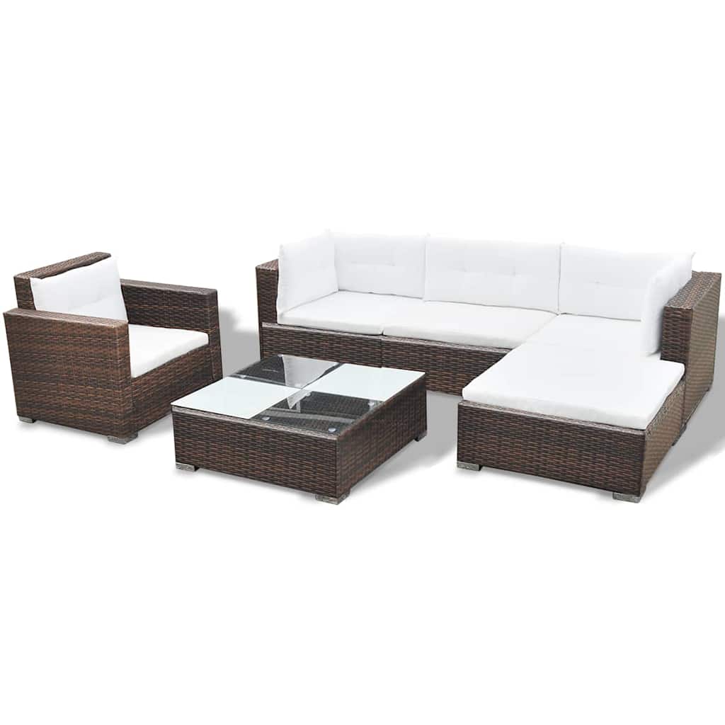 vidaXL 6-tlg. Garten-Lounge-Set mit Kissen Poly Rattan Braun