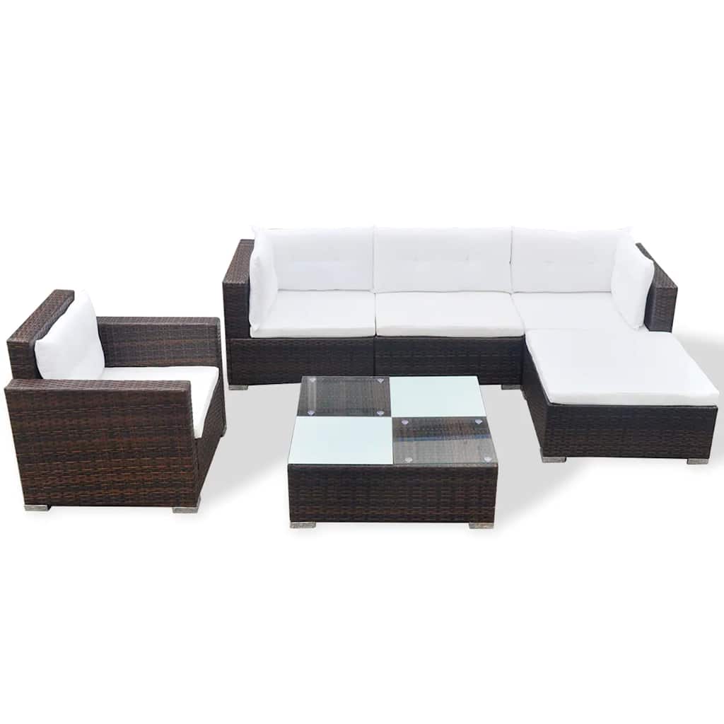 vidaXL 6-tlg. Garten-Lounge-Set mit Kissen Poly Rattan Braun