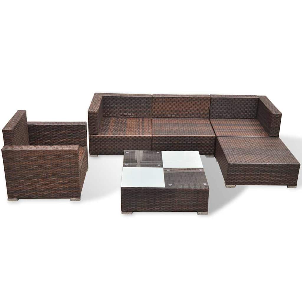 vidaXL 6-tlg. Garten-Lounge-Set mit Kissen Poly Rattan Braun