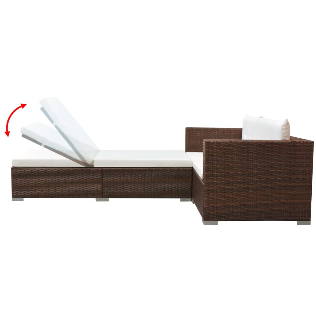 vidaXL 3-tlg. Garten-Lounge-Set mit Kissen Poly-Rattan Braun
