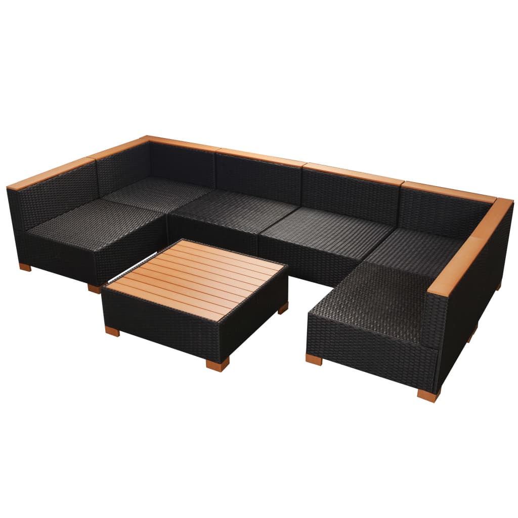 vidaXL 7-tlg. Garten-Lounge-Set mit Auflagen Poly Rattan Schwarz