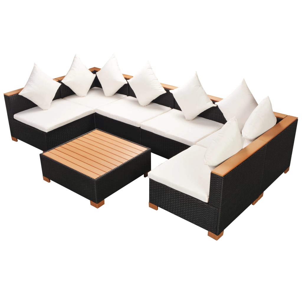 vidaXL 7-tlg. Garten-Lounge-Set mit Auflagen Poly Rattan Schwarz