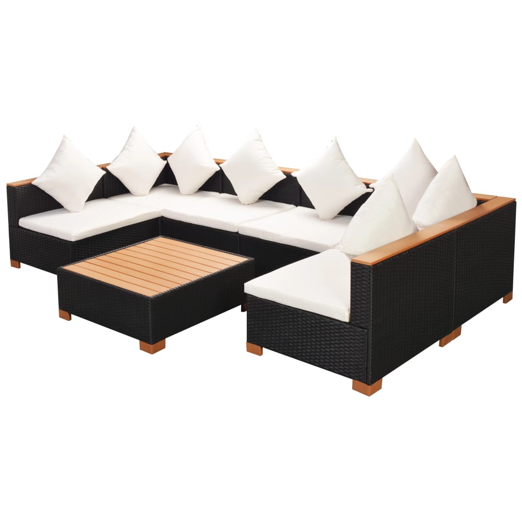 vidaXL 7-tlg. Garten-Lounge-Set mit Auflagen Poly Rattan Schwarz