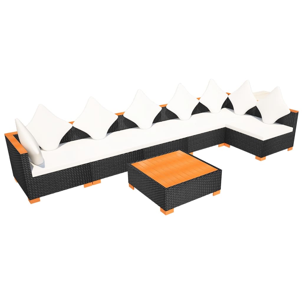 vidaXL 7-tlg. Garten-Lounge-Set mit Auflagen Poly Rattan Schwarz