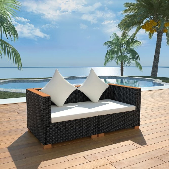 vidaXL 7-tlg. Garten-Lounge-Set mit Auflagen Poly Rattan Schwarz