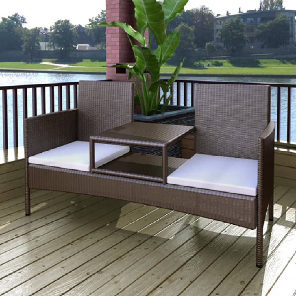 vidaXL Gartensofa 2-Sitzer mit Teetisch Poly Rattan Braun