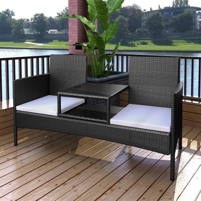 vidaXL Gartensofa 2-Sitzer mit Teetisch Poly Rattan Braun