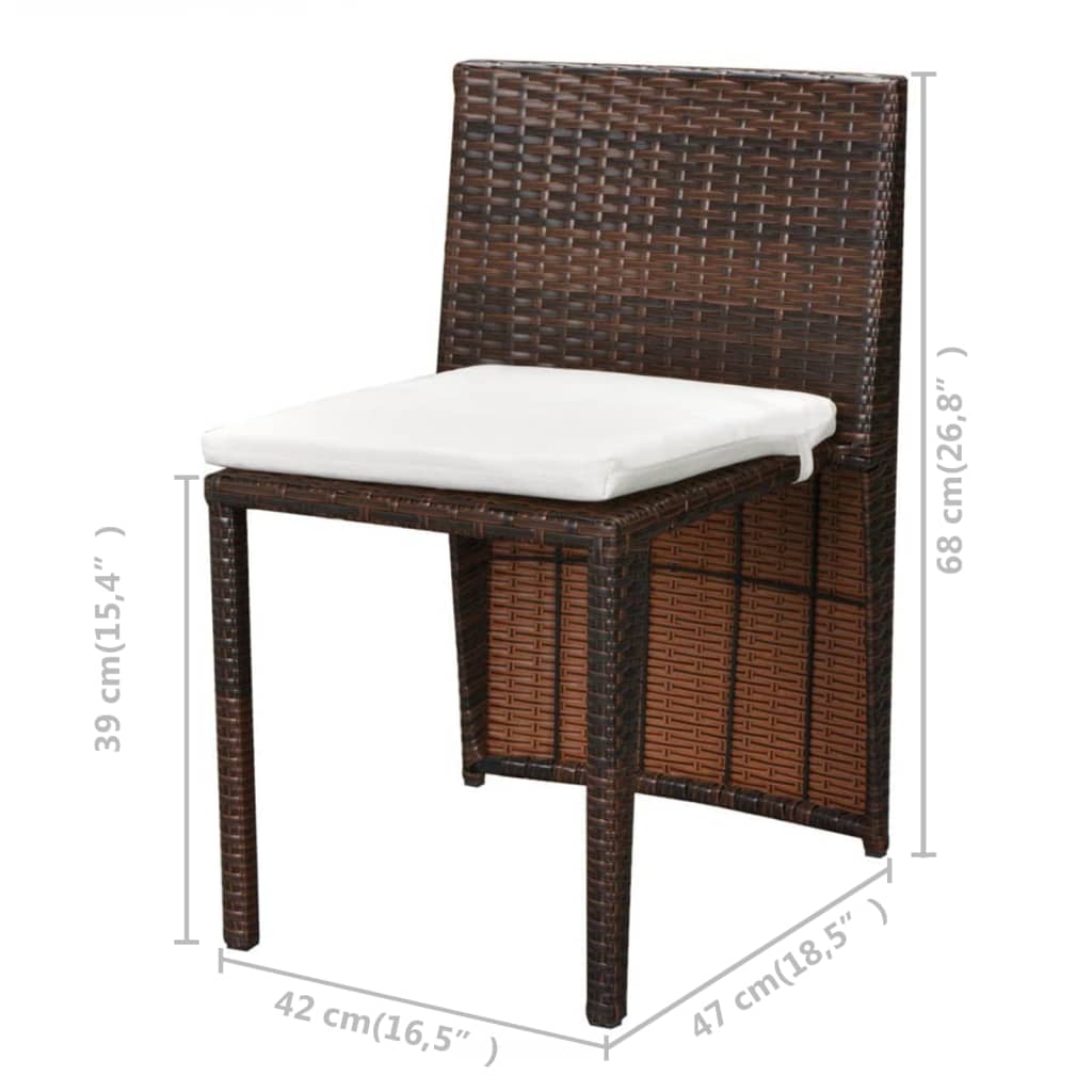 vidaXL 3-tlg. Bistro-Set mit Auflagen Poly Rattan Braun