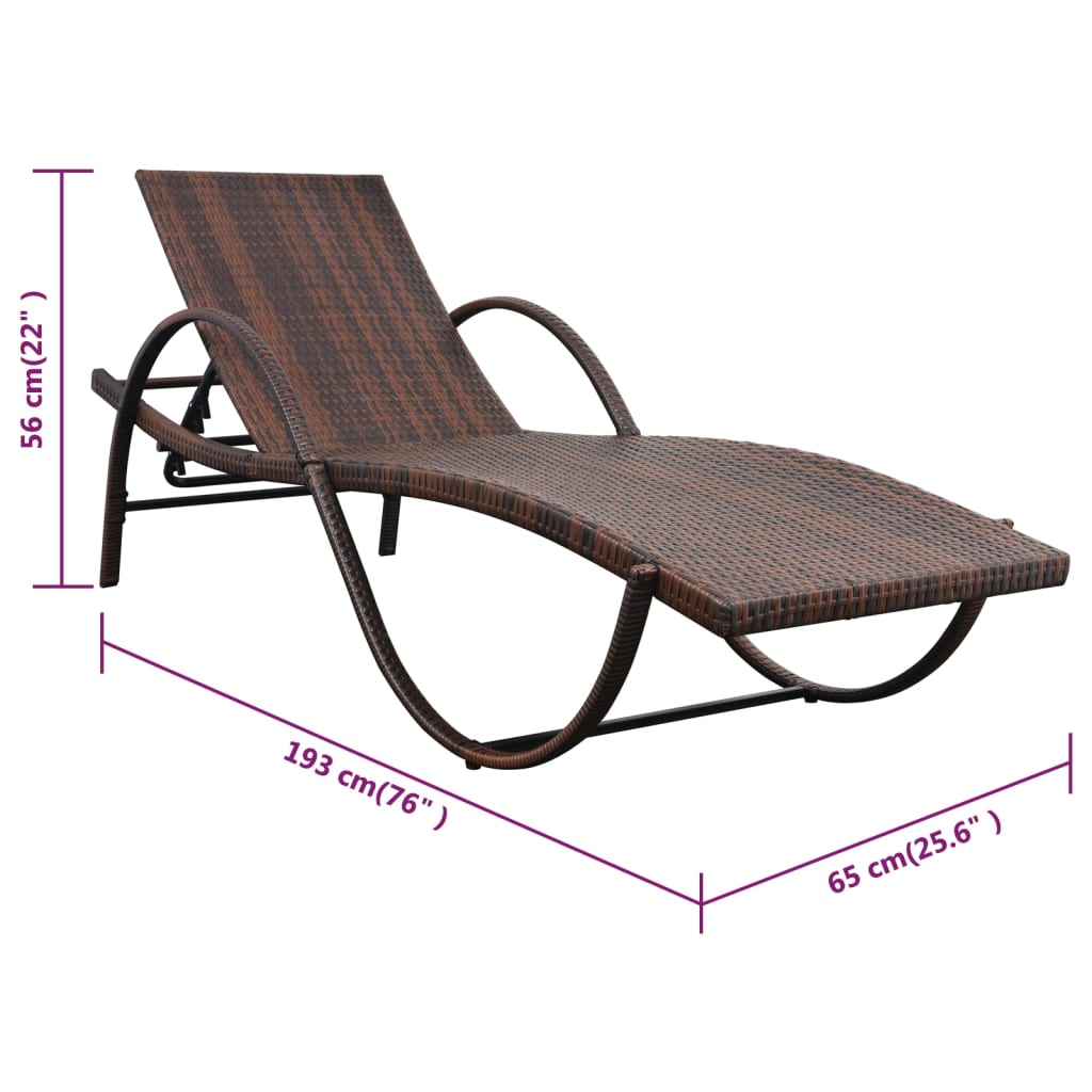 vidaXL Sonnenliege mit Auflage & Tisch Poly Rattan Braun