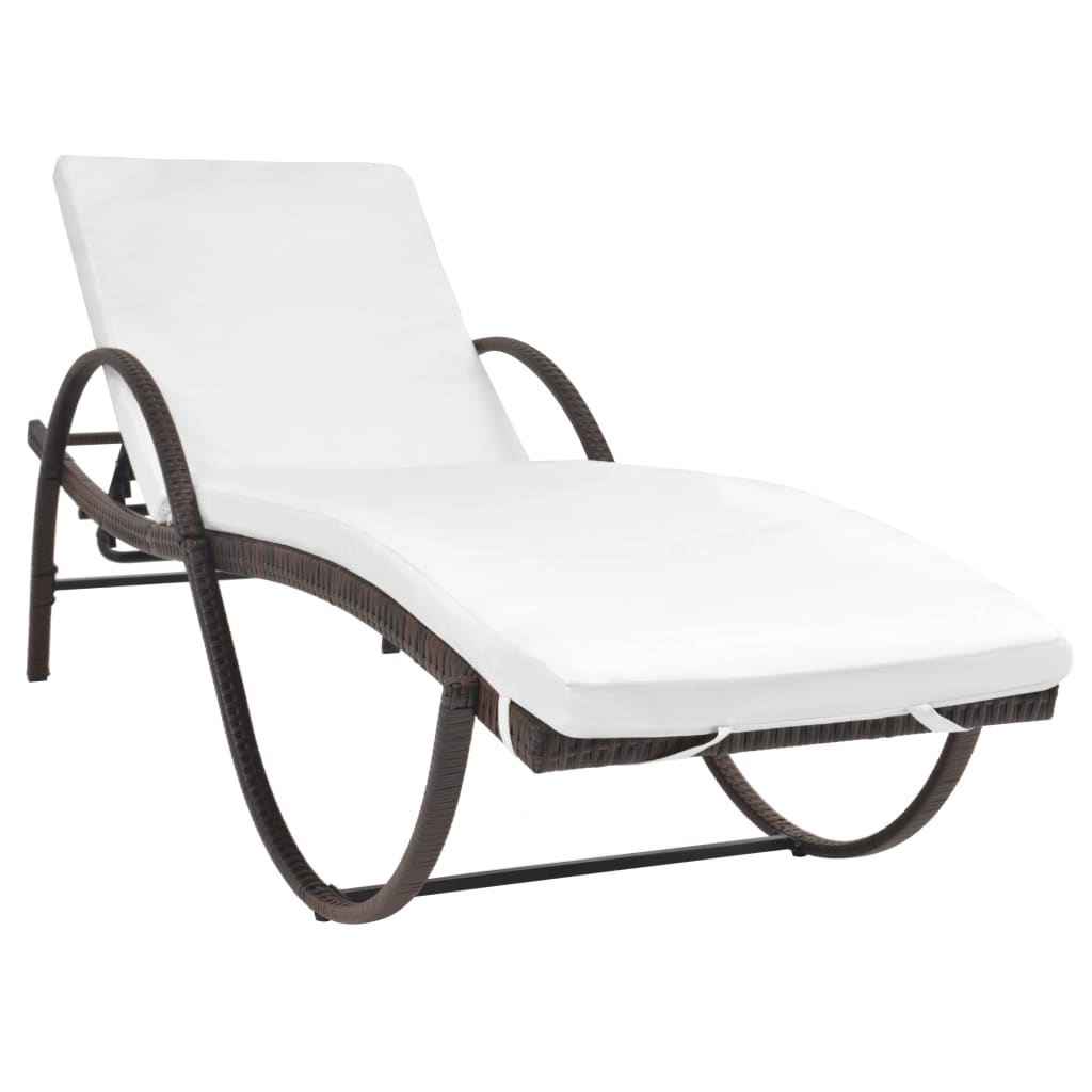 vidaXL Sonnenliege mit Auflage & Tisch Poly Rattan Braun