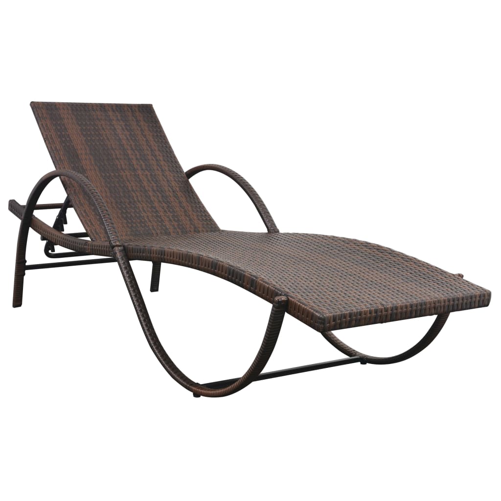 vidaXL Sonnenliege mit Auflage & Tisch Poly Rattan Braun