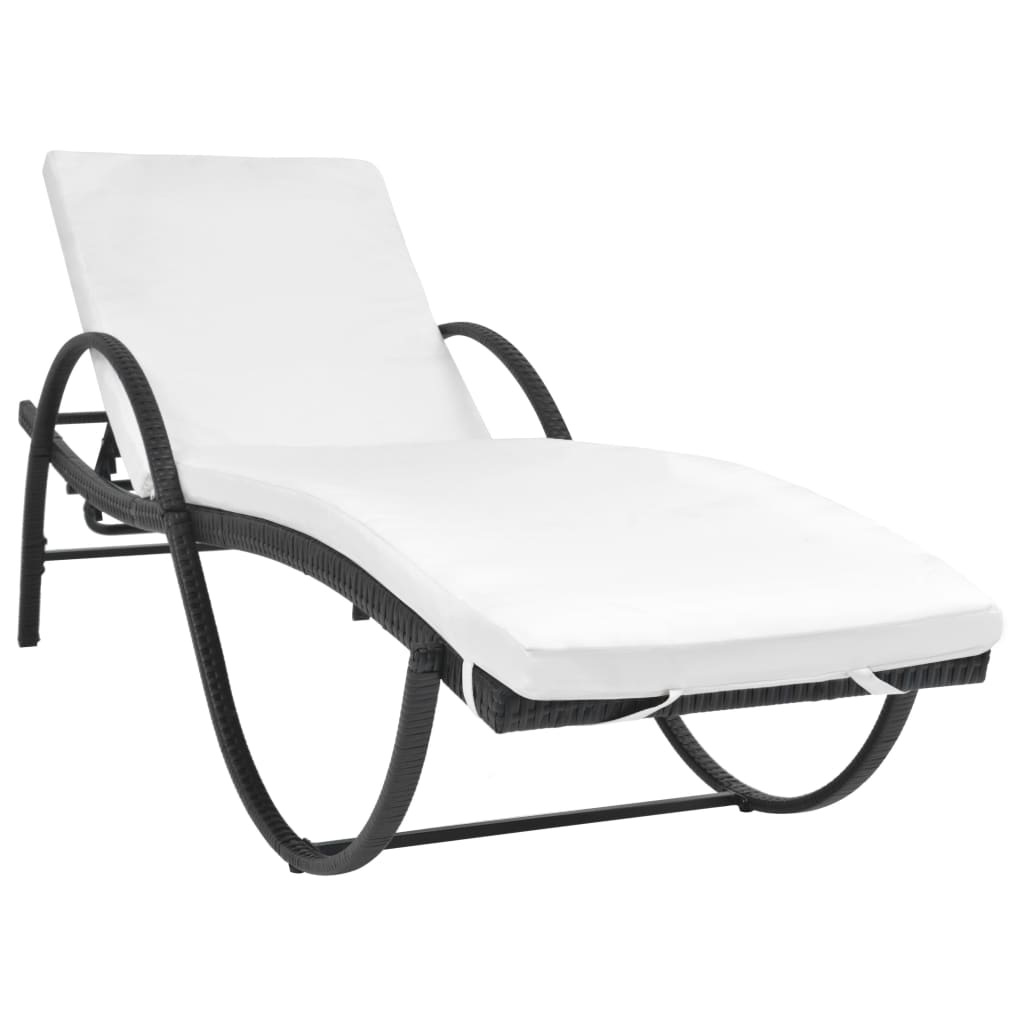 vidaXL Sonnenliege mit Auflage & Tisch Poly Rattan Braun