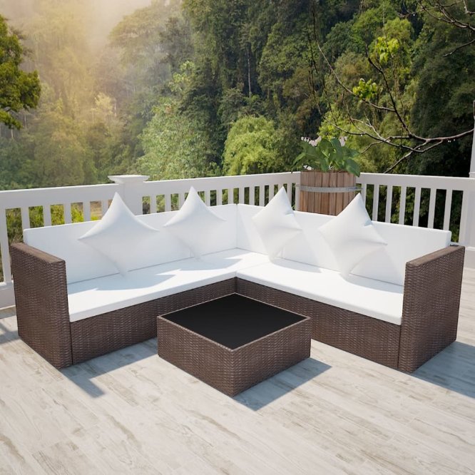 vidaXL 4-tlg. Garten-Lounge-Set mit Auflagen Poly Rattan Grau