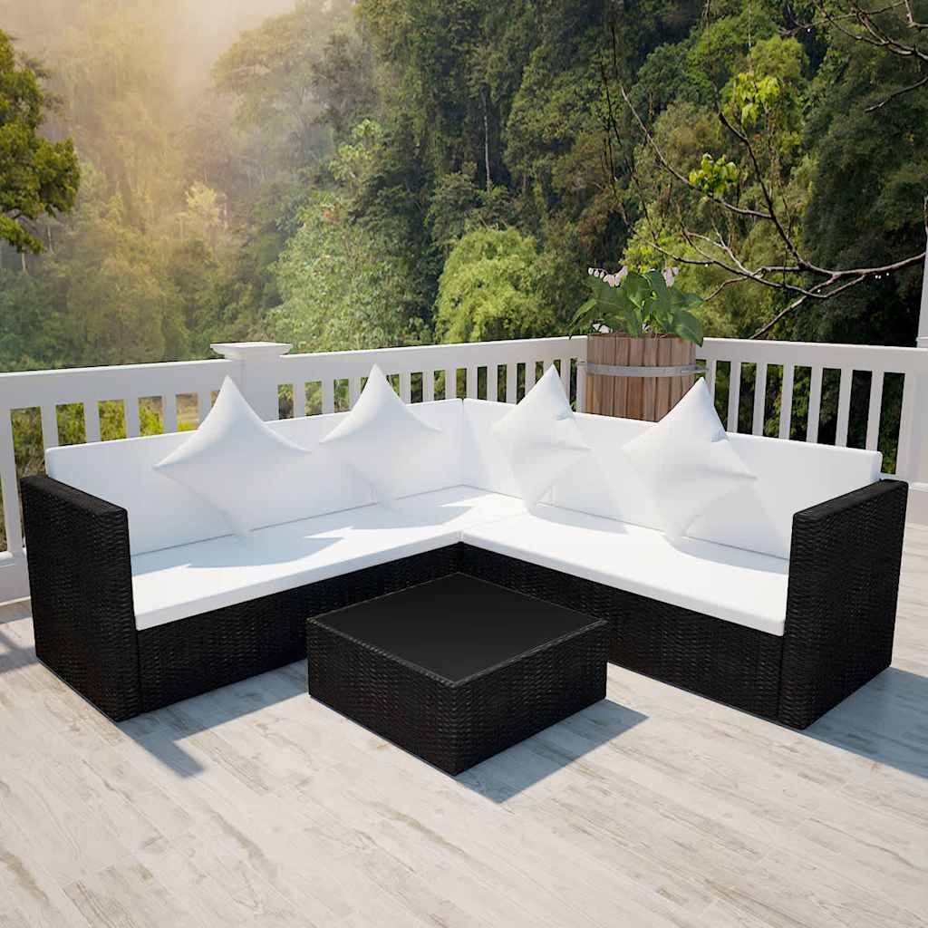 4-tlg. Garten-Lounge-Set mit Auflagen Poly Rattan Grau
