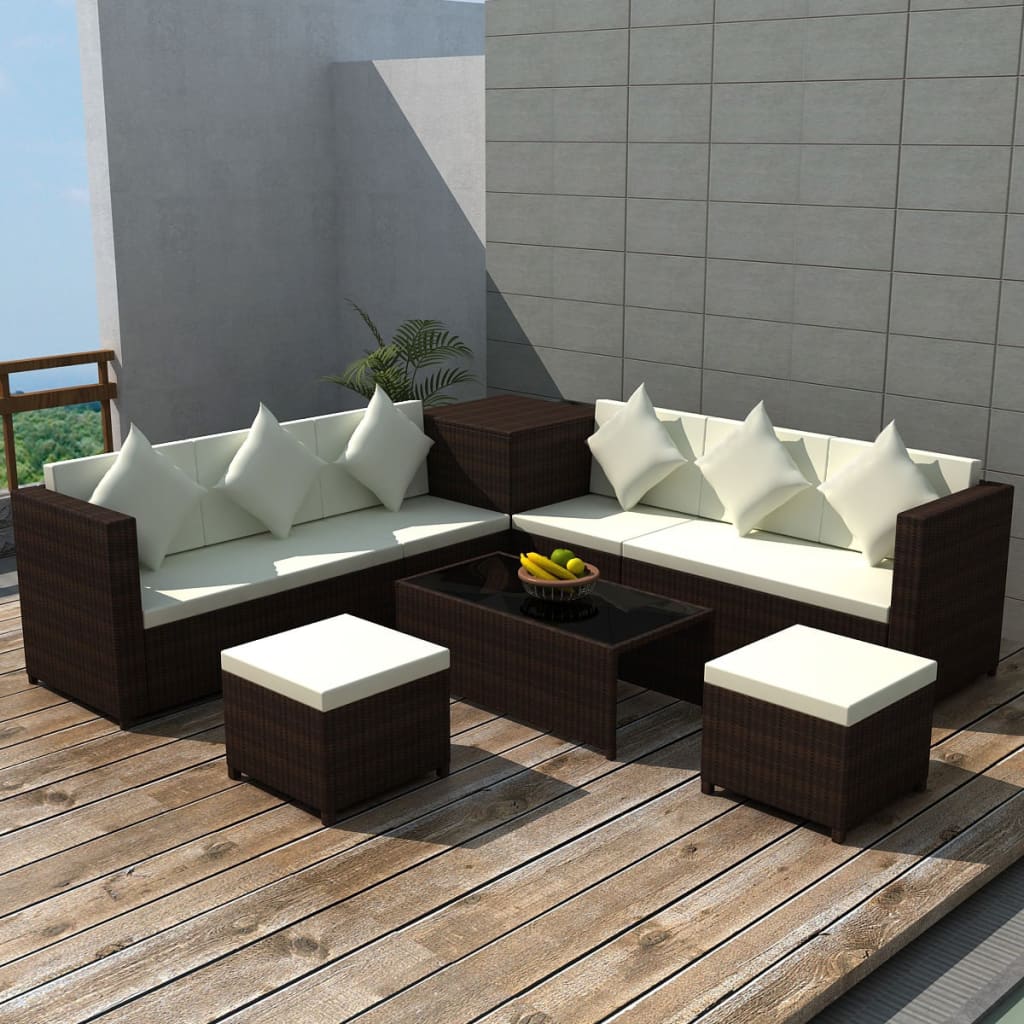 vidaXL 8-tlg. Garten-Lounge-Set mit Auflagen Poly Rattan Braun
