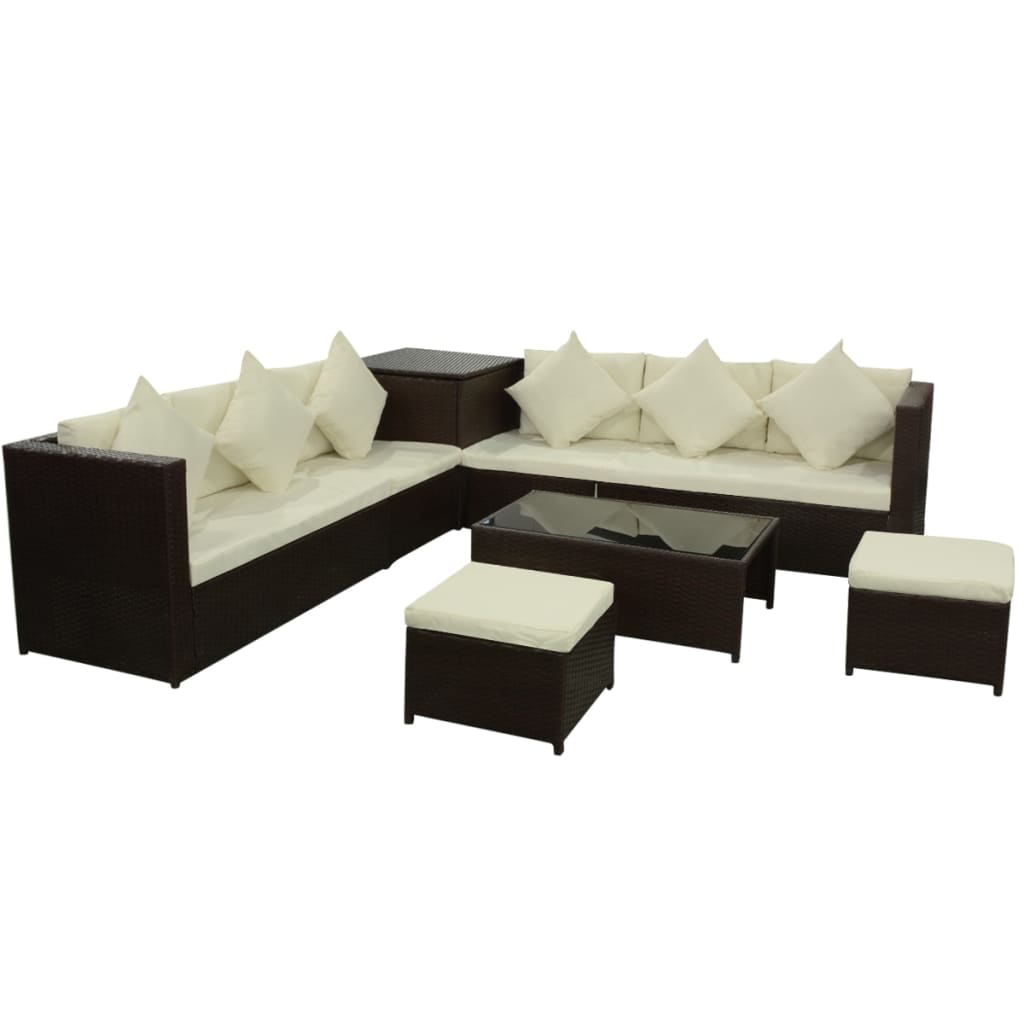vidaXL 8-tlg. Garten-Lounge-Set mit Auflagen Poly Rattan Braun