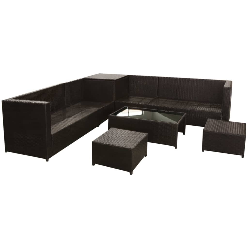 vidaXL 8-tlg. Garten-Lounge-Set mit Auflagen Poly Rattan Braun
