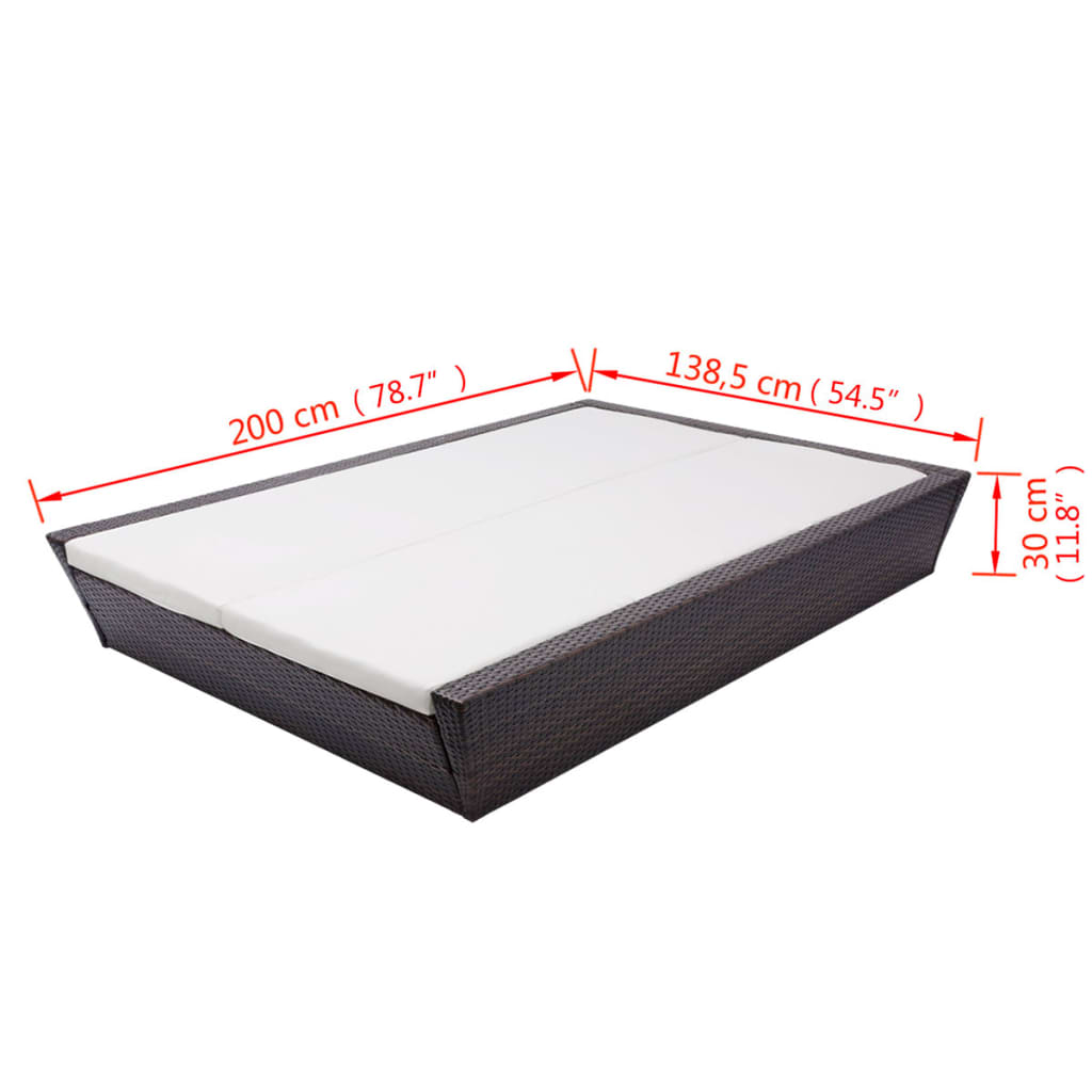 vidaXL Outdoor-Lounge-Bett mit Polster Poly Rattan Braun