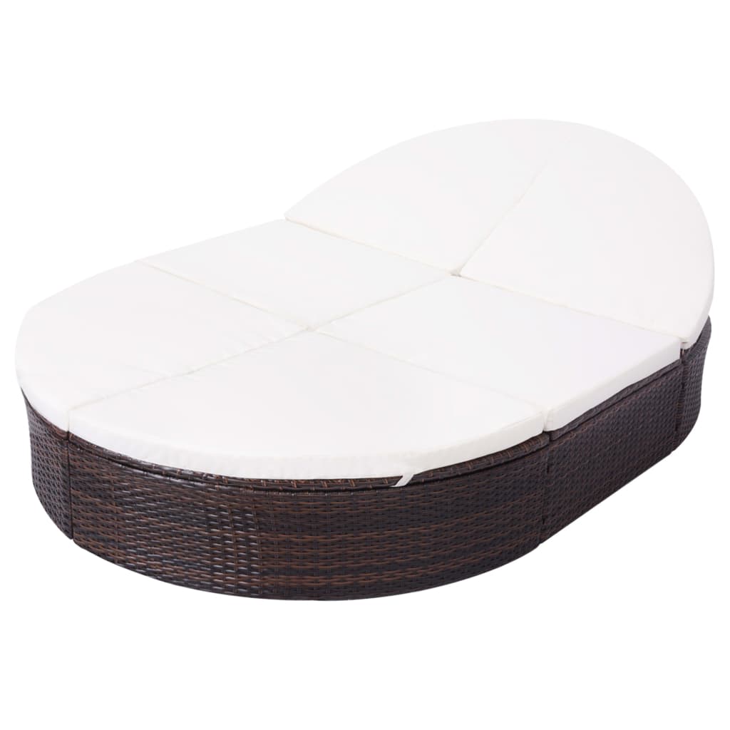 vidaXL Outdoor-Loungebett mit Kissen Poly Rattan Braun