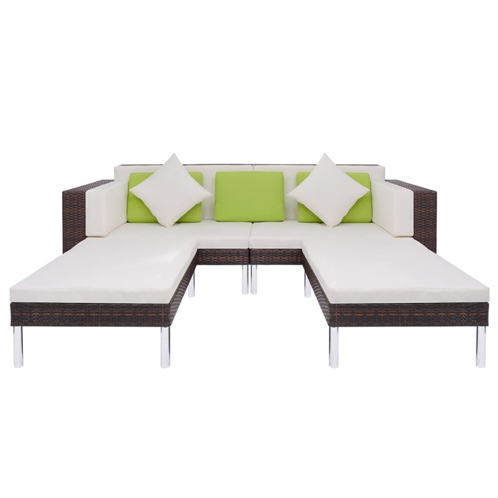 vidaXL 4-tlg. Garten-Lounge-Set mit Auflagen Poly Rattan Braun