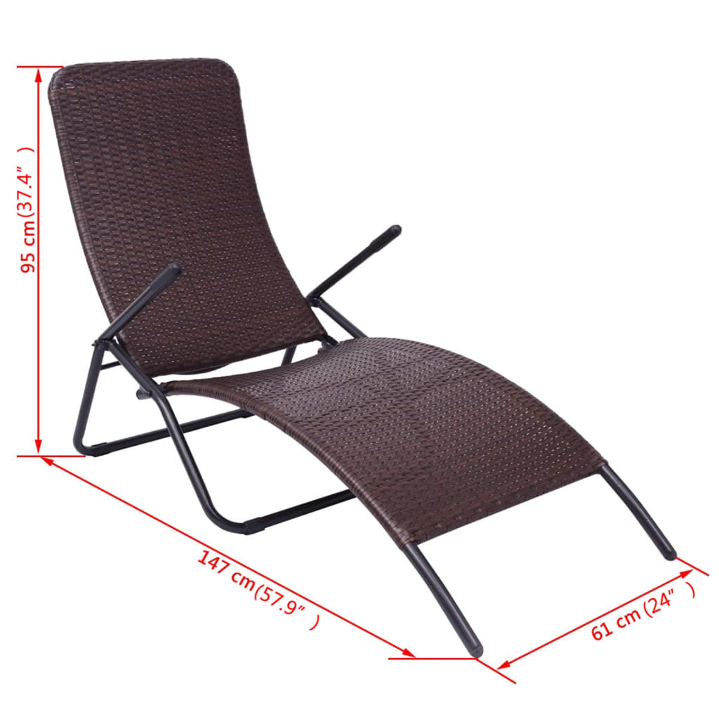 vidaXL Sonnenliege Klappbar Poly Rattan Brown