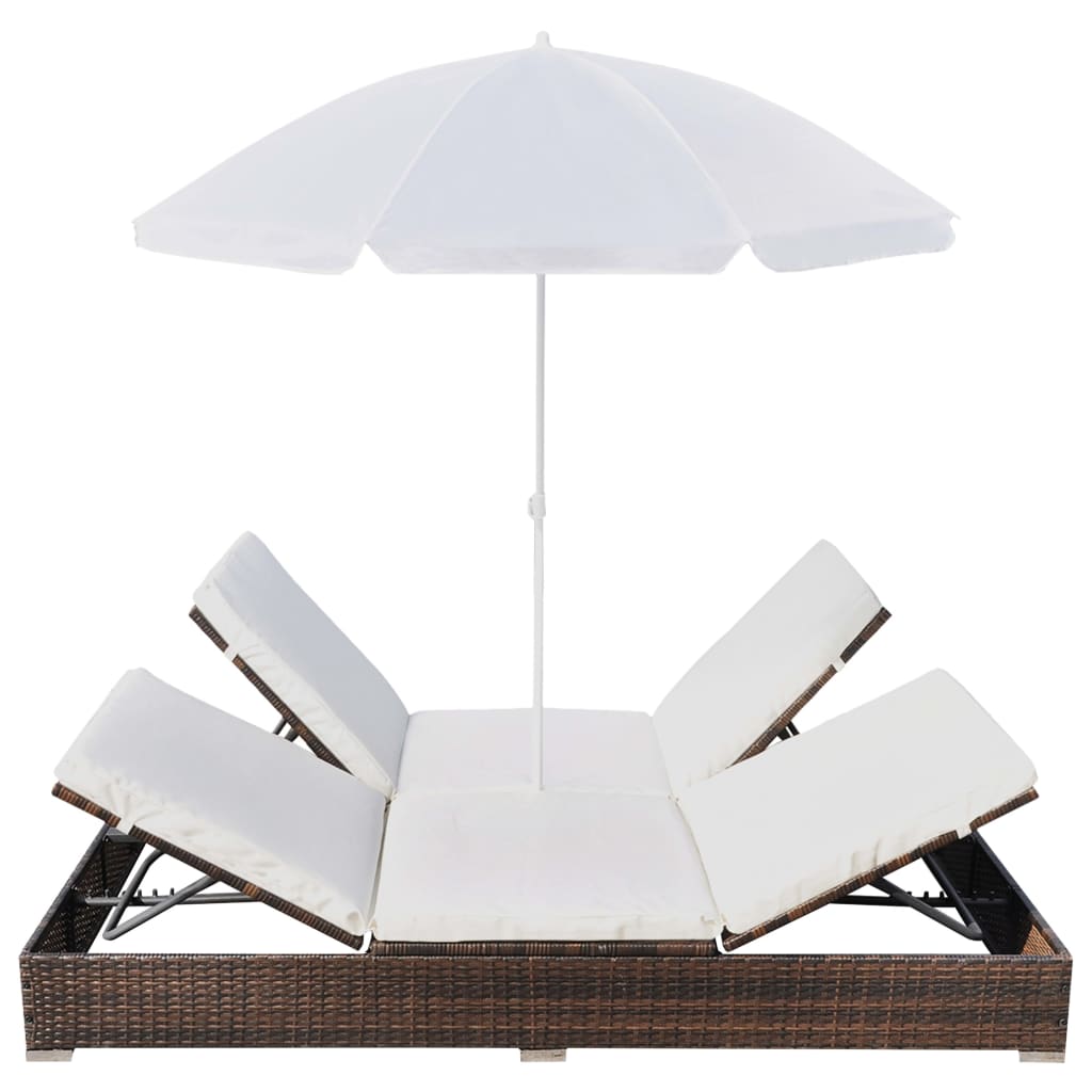 vidaXL Outdoor-Loungebett mit Sonnenschirm Poly Rattan Braun