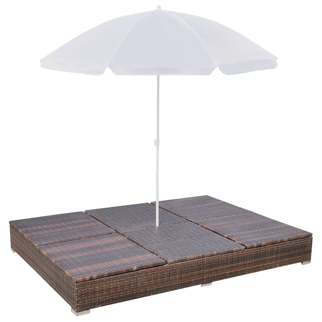 vidaXL Outdoor-Loungebett mit Sonnenschirm Poly Rattan Braun