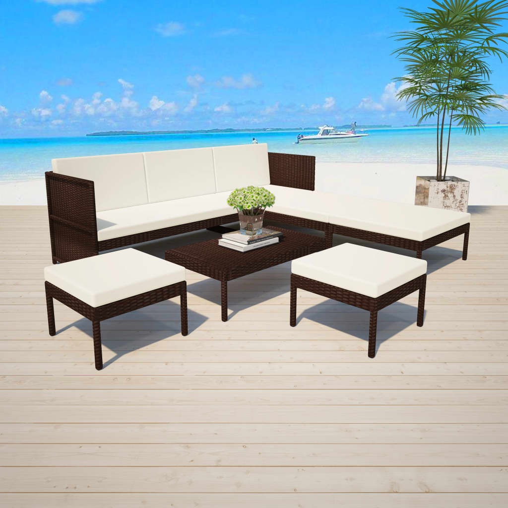 vidaXL 6-tlg. Garten-Lounge-Set mit Kissen Poly Rattan Grau