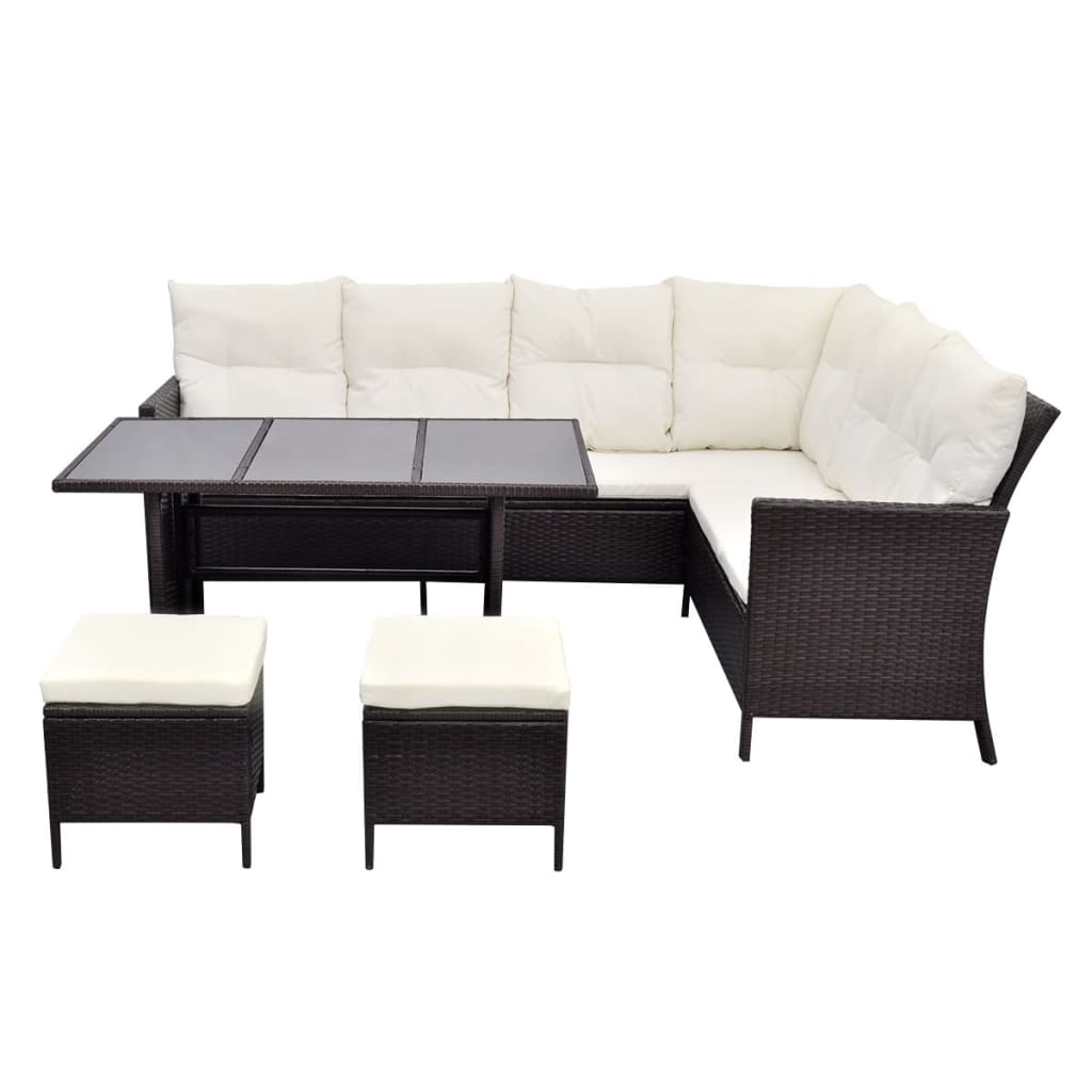 vidaXL 4-tlg. Garten-Lounge-Set mit Auflagen Poly Rattan Braun