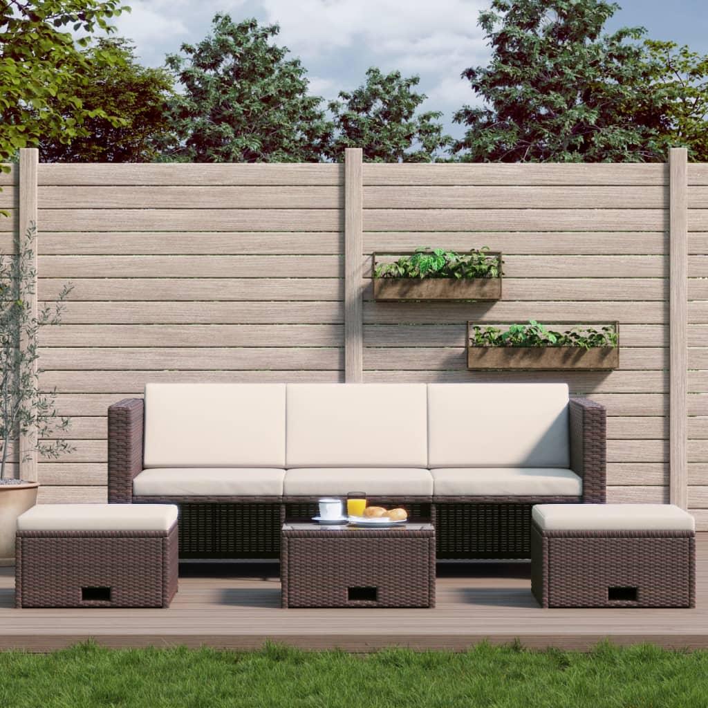 vidaXL 4-tlg. Garten-Lounge-Set mit Auflagen Poly Rattan Braun