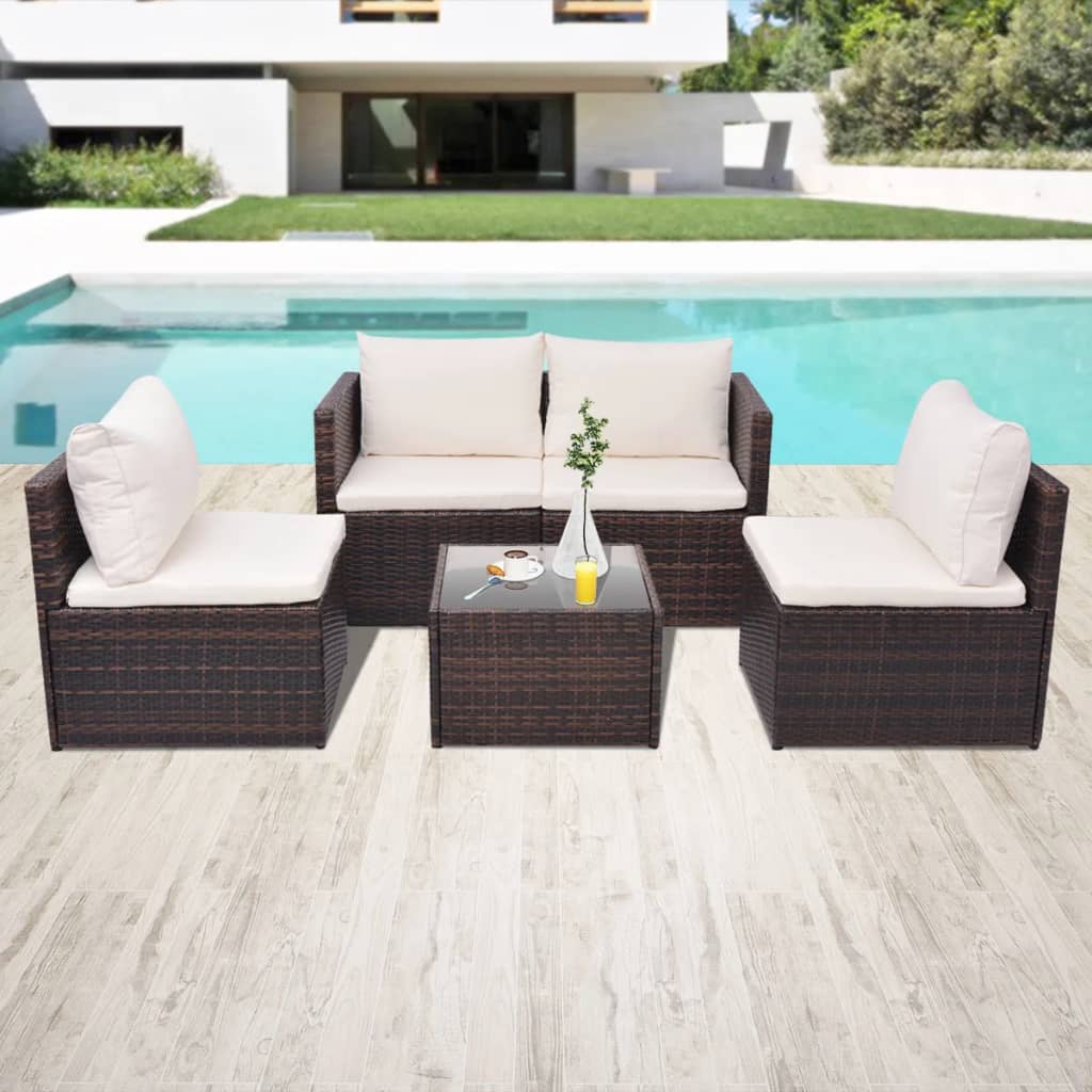 vidaXL 5-tlg. Garten-Lounge-Set mit Auflagen Poly Rattan Braun