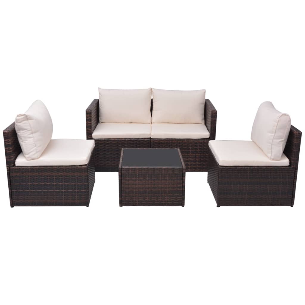 vidaXL 5-tlg. Garten-Lounge-Set mit Auflagen Poly Rattan Braun