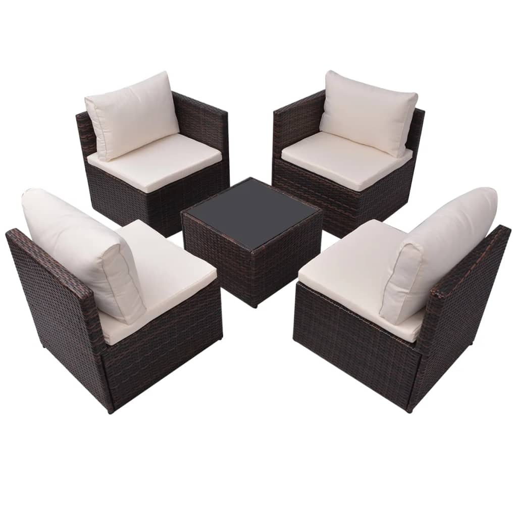 vidaXL 5-tlg. Garten-Lounge-Set mit Auflagen Poly Rattan Braun