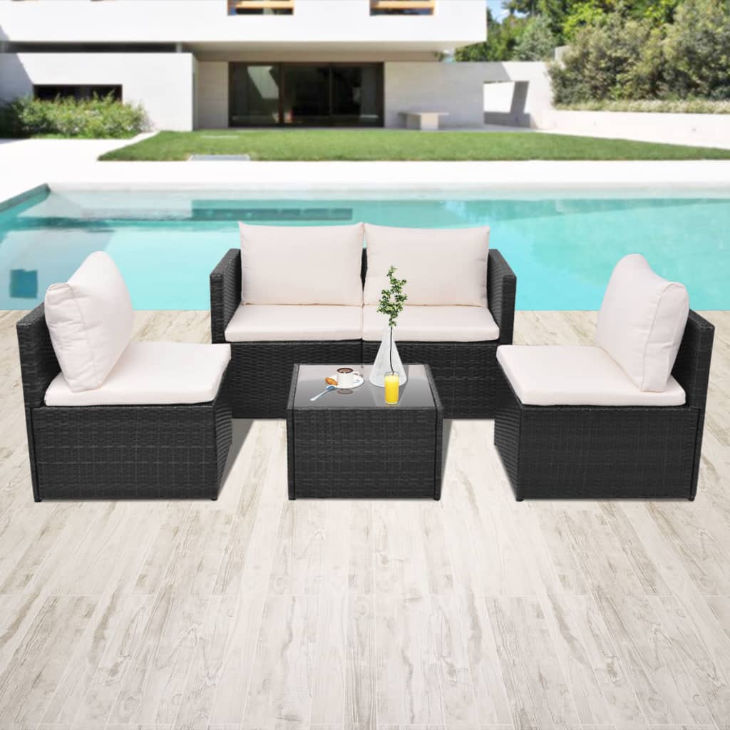 vidaXL 5-tlg. Garten-Lounge-Set mit Auflagen Poly Rattan Braun