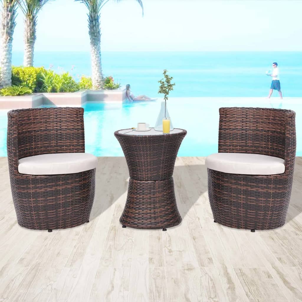 vidaXL 3-tlg. Bistro-Set mit Auflagen Poly Rattan Braun