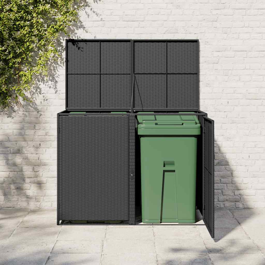 vidaXL Mülltonnenbox für 2 Tonnen Poly Rattan Schwarz 148x80x111 cm