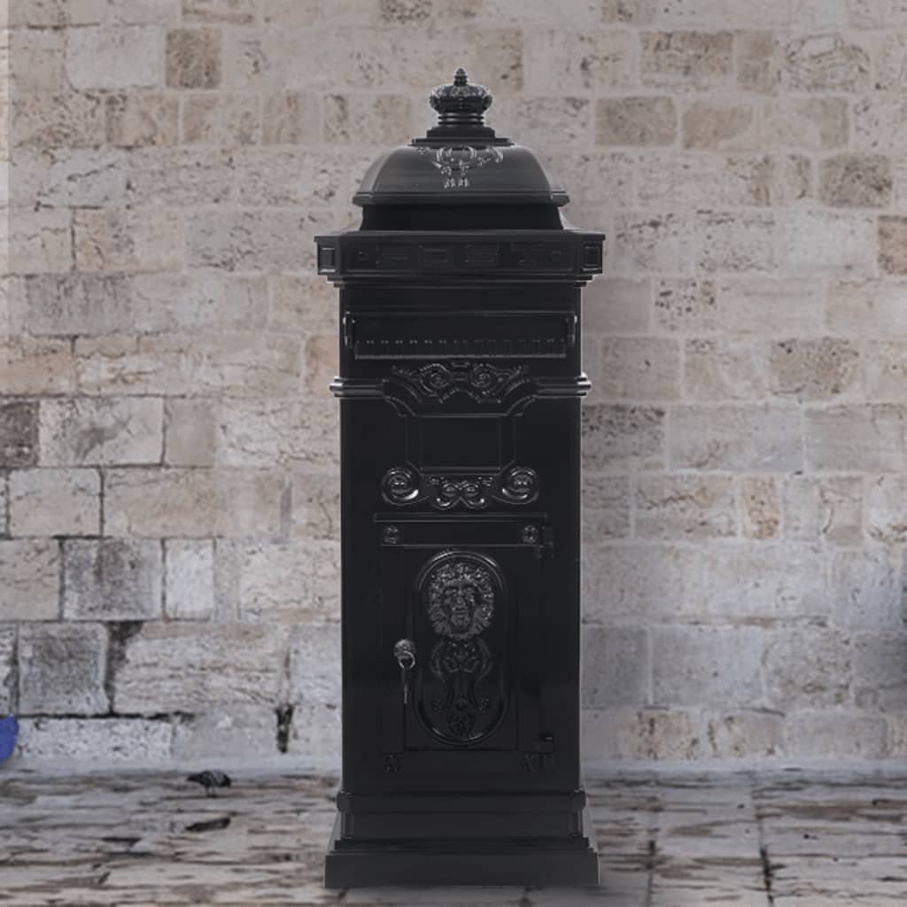 vidaXL Säulenbriefkasten Aluminium Vintage-Stil Rostfrei Schwarz