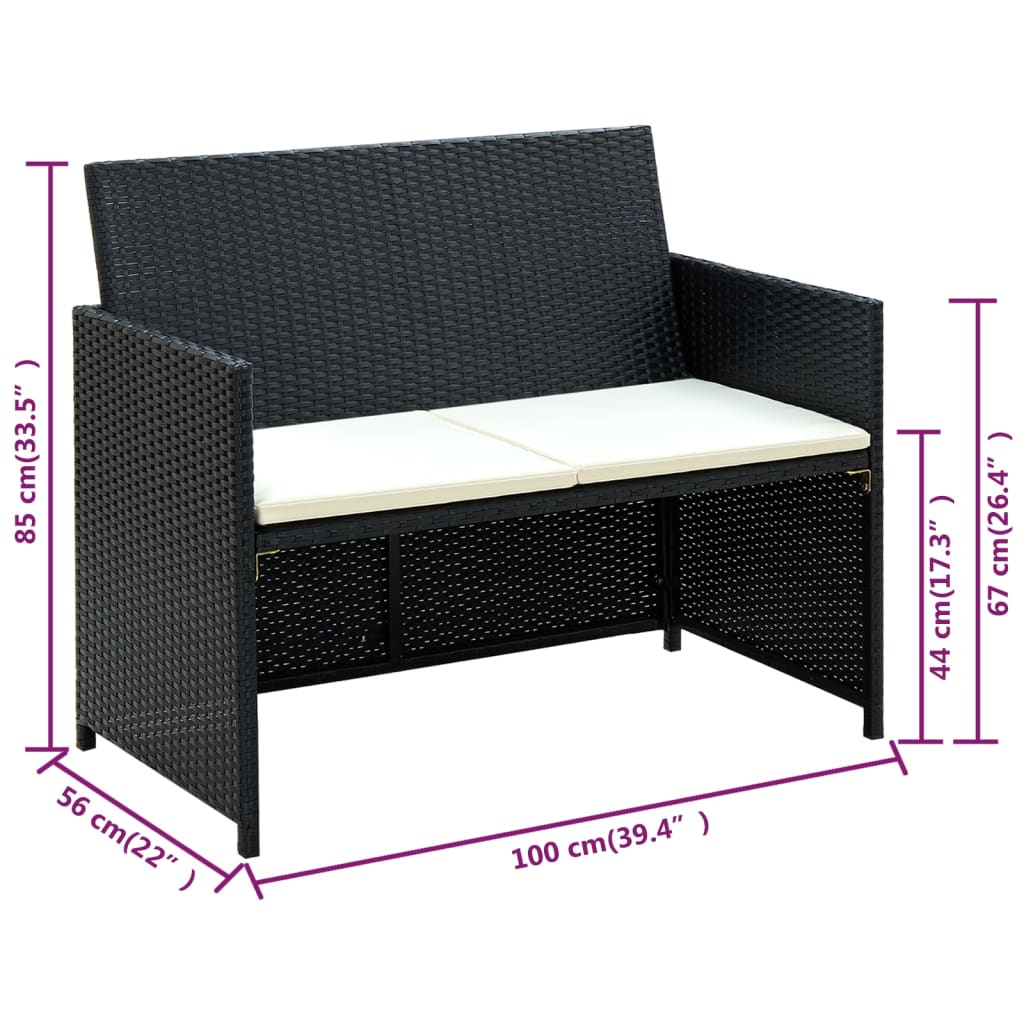 vidaXL 4-tlg. Garten-Lounge-Set mit Auflagen Poly Rattan Schwarz
