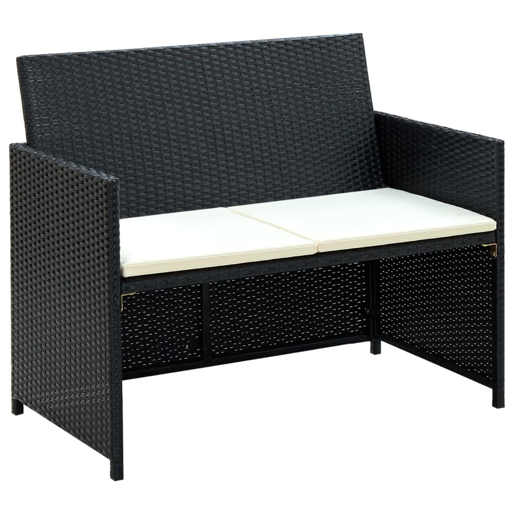 vidaXL 4-tlg. Garten-Lounge-Set mit Auflagen Poly Rattan Schwarz