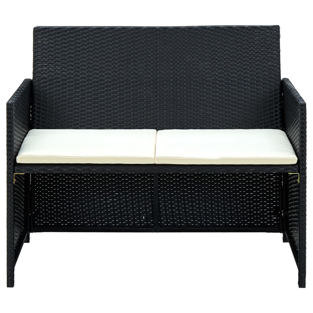 vidaXL 4-tlg. Garten-Lounge-Set mit Auflagen Poly Rattan Schwarz