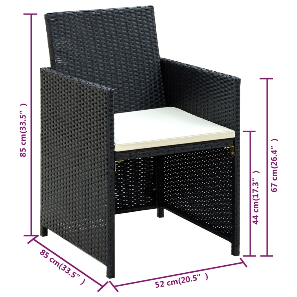 vidaXL 4-tlg. Garten-Lounge-Set mit Auflagen Poly Rattan Schwarz