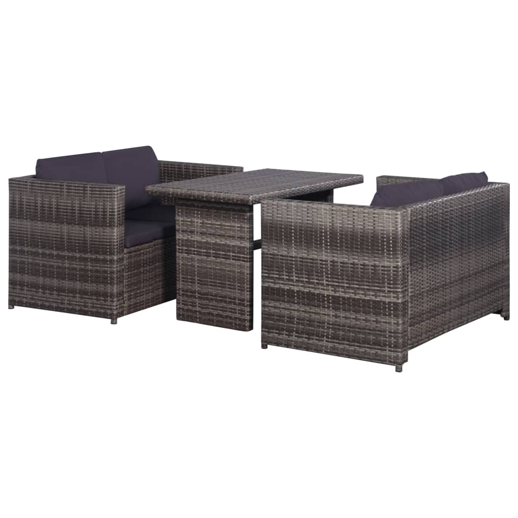 vidaXL 3-tlg. Garten-Lounge-Set mit Auflagen Poly Rattan Schwarz