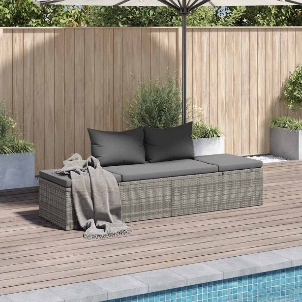 vidaXL Gartenbett Schwarz 195×60 cm Poly Rattan