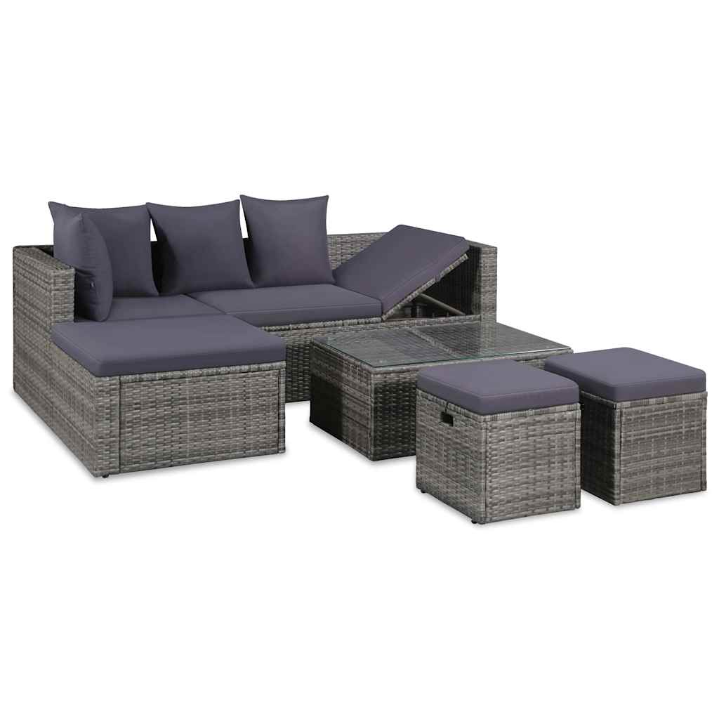 vidaXL 4-tlg. Garten-Lounge-Set mit Auflagen Poly Rattan Braun