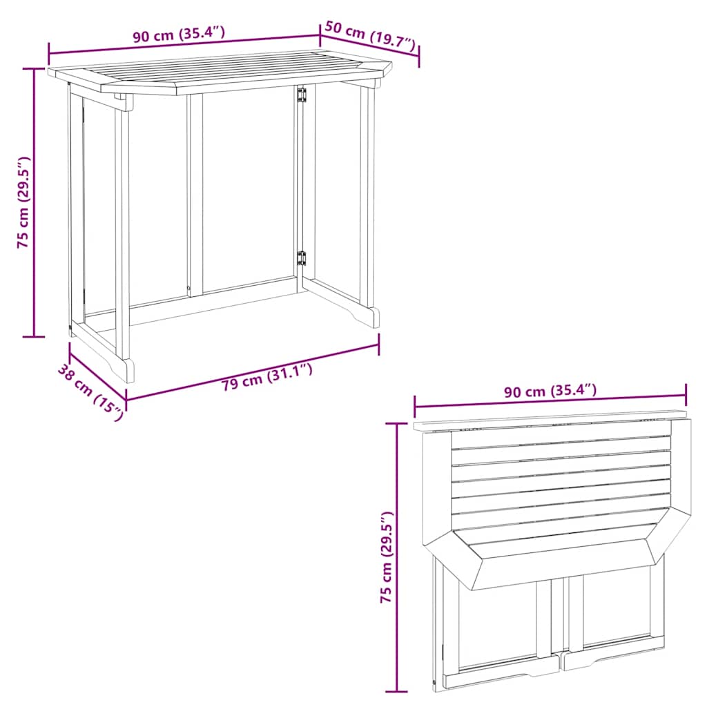 vidaXL Bistrotisch 90x50x75 cm Akazie Massivholz