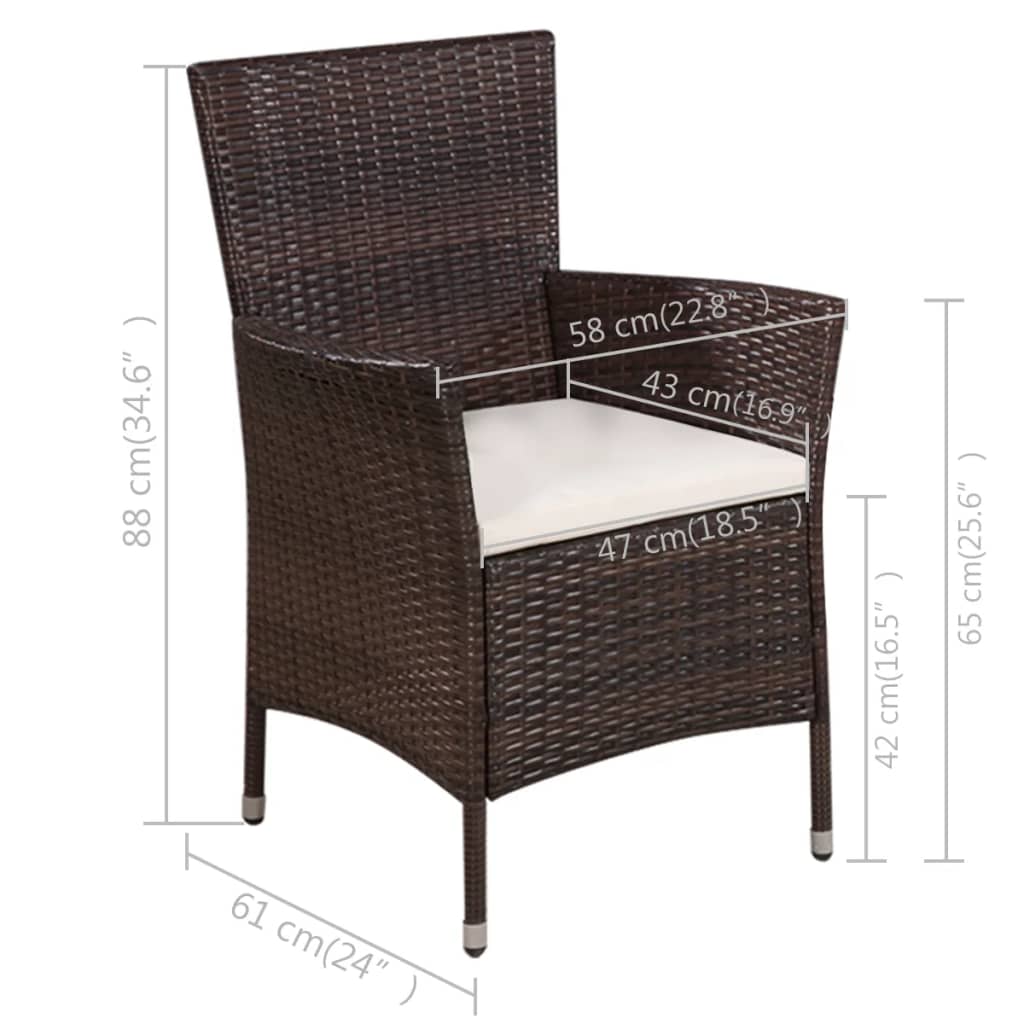 vidaXL 3-tlg. Bistro-Set Poly Rattan Braun