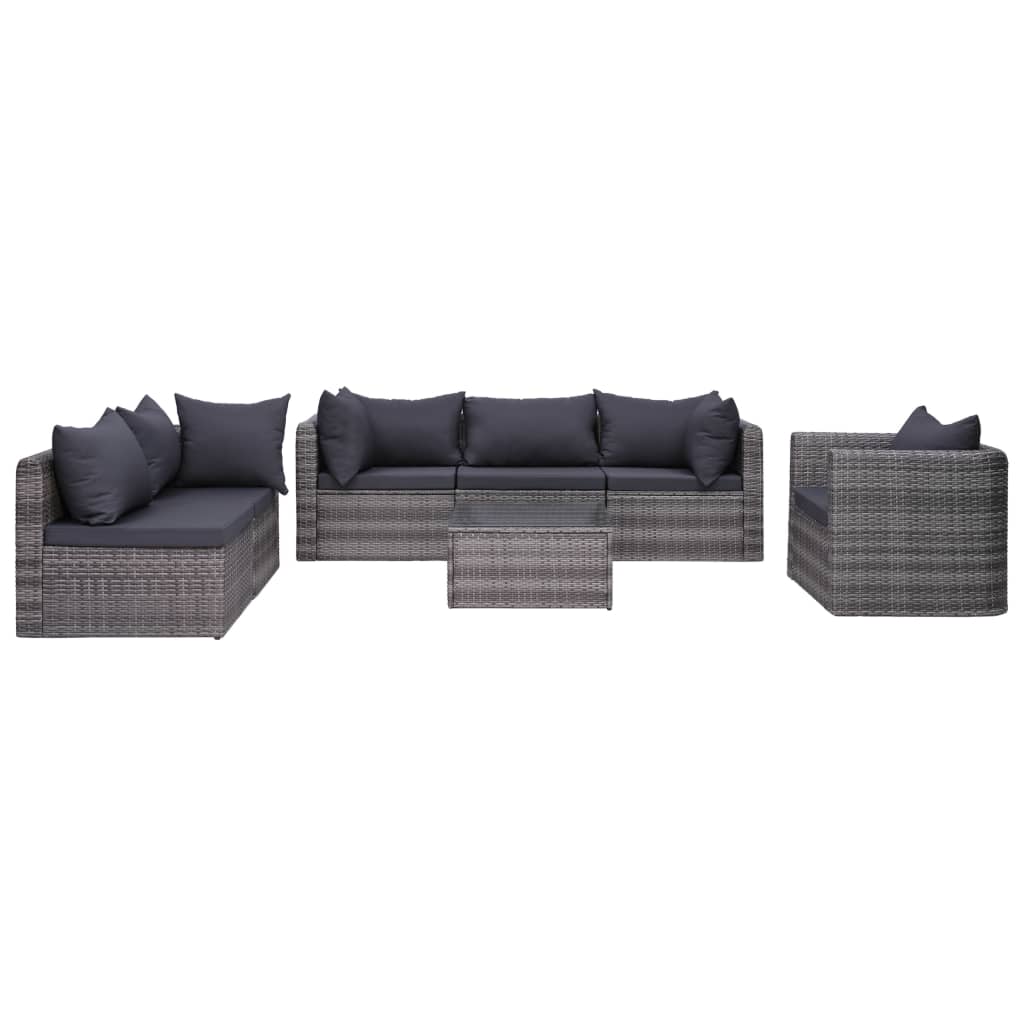 vidaXL 8-tlg. Garten-Lounge-Set mit Auflagen Poly Rattan Grau