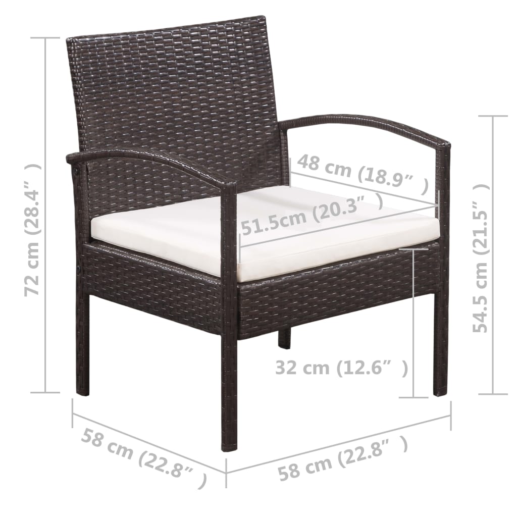 vidaXL 5-tlg. Garten-Lounge-Set mit Auflagen Poly Rattan Braun