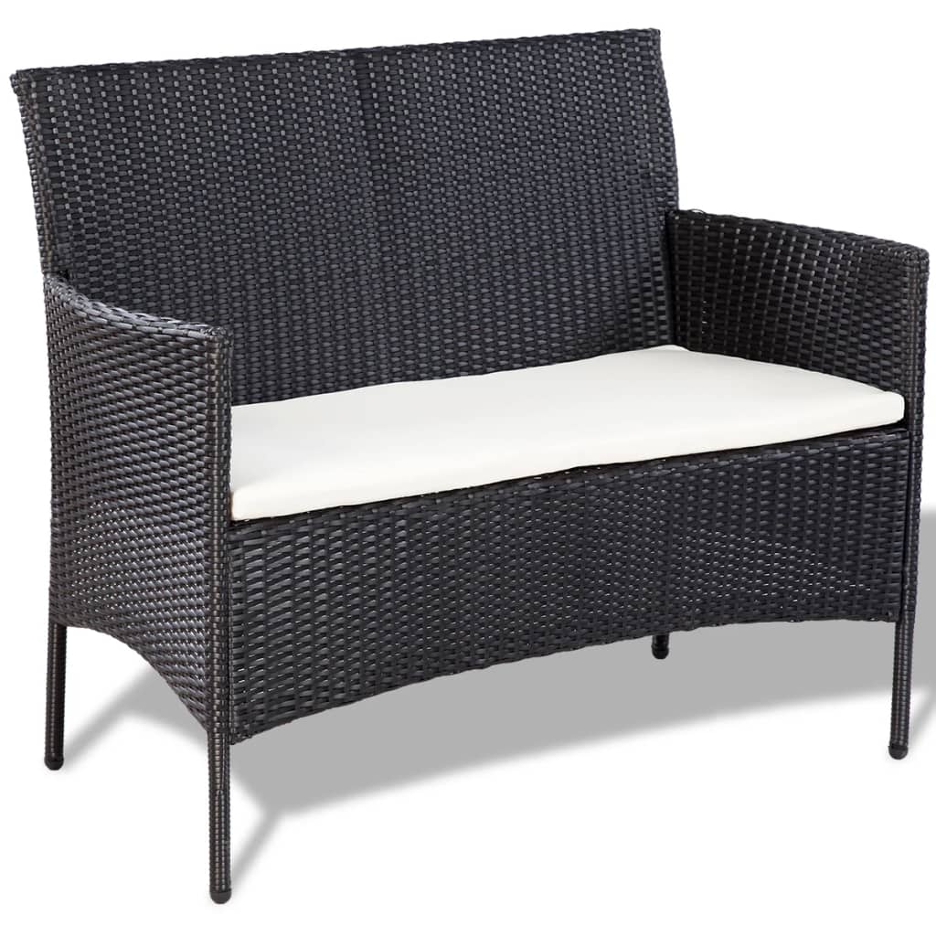vidaXL 4-tlg. Garten-Lounge-Set mit Auflagen Poly Rattan Schwarz